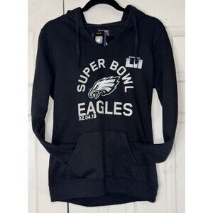 Philadelphia Eagles Fanatics Vneck Hoodie Womens Sz S Black Super Bowl 52 LII